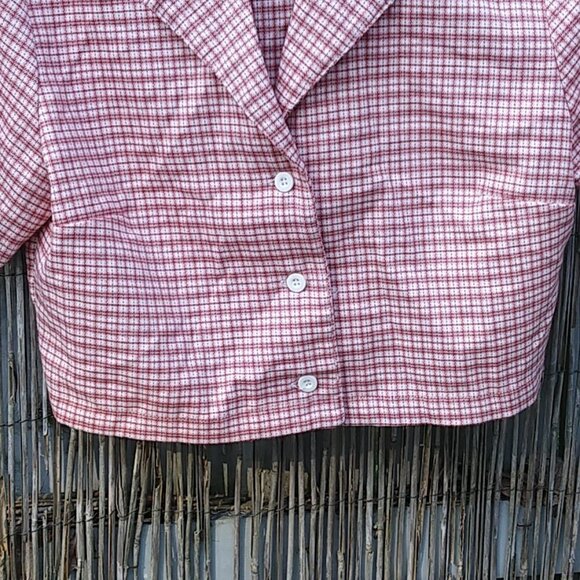 Brandy Melville / John Galt Vivian Red White Plaid Soft Button Down Crop Top - Picture 4 of 13